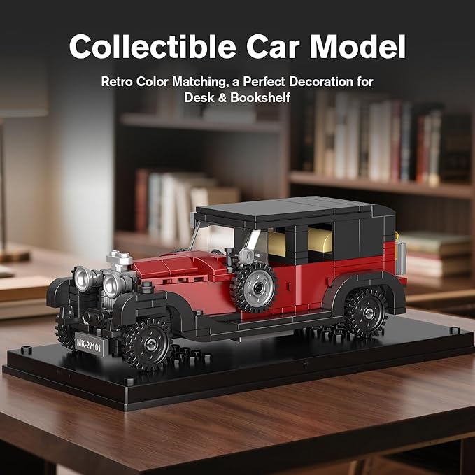 Mould King 27101 Vintage Car Building Sets 319+ Pcs MOC Racing Car Building Kit with Display Case Collectible Vehicle Model Building Blocks Toy for Boys/Teens/Adult