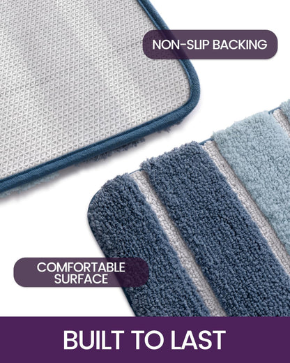 DEXI Bath Mats for Bathroom, 24x36 Absorbent Microfiber Bath Mat Quick Dry, Washable Bathroom Rugs with Non Slip Backing for Shower Floor, Sink, Tub, Blue