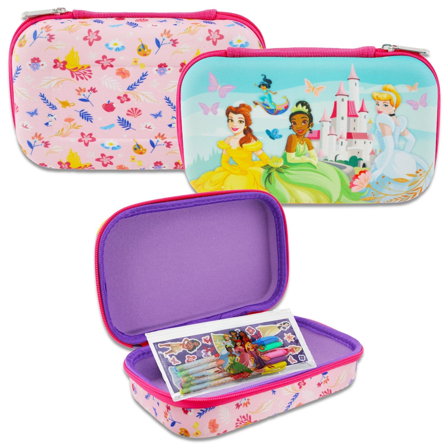 Disney Princess Pencil Case for Girls Princess Pencil Bag Bundle Princess Molded Pencil Case and 5 Princess Gel Pens Plus Stickers, More Princess School Supplies