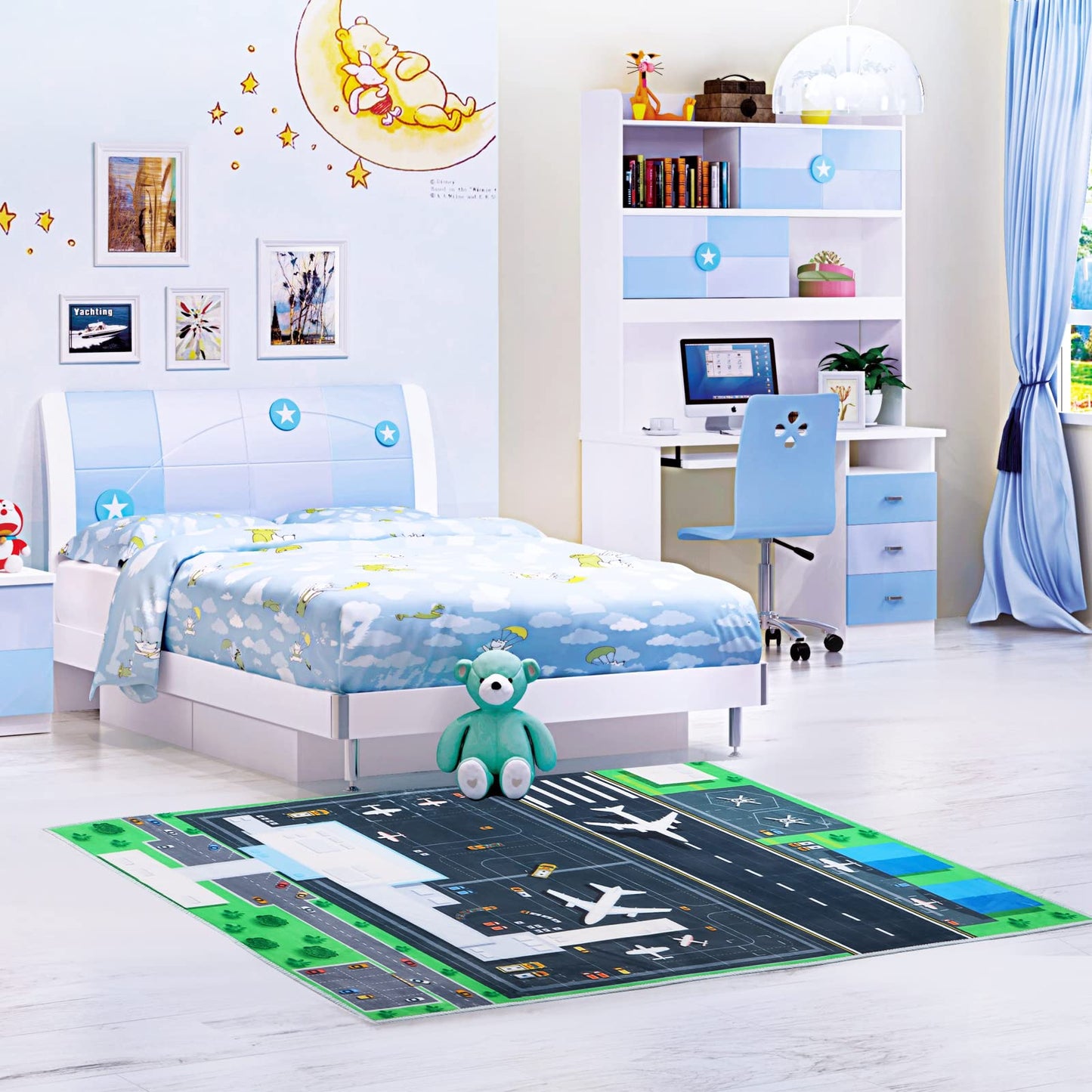 47''/63'' Kids Bedroom Carpet Kids Rug for Playroom, Creative Airport Fun Rug, Soft Kid Play Mat，Cute Kid Room Carpet，The for Children