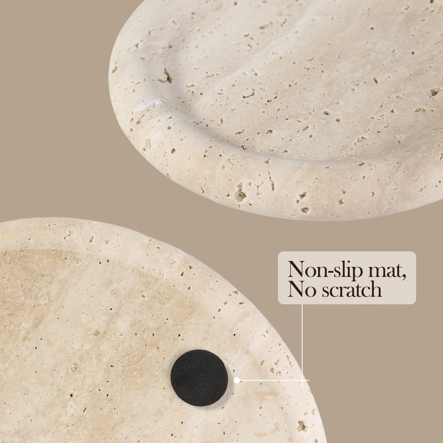 Koville Italian Round Travertine Tray, 8" Vanity Decorative Marble Tray for Countertop, Catchall for Perfume, Candles, Jewelry Dish