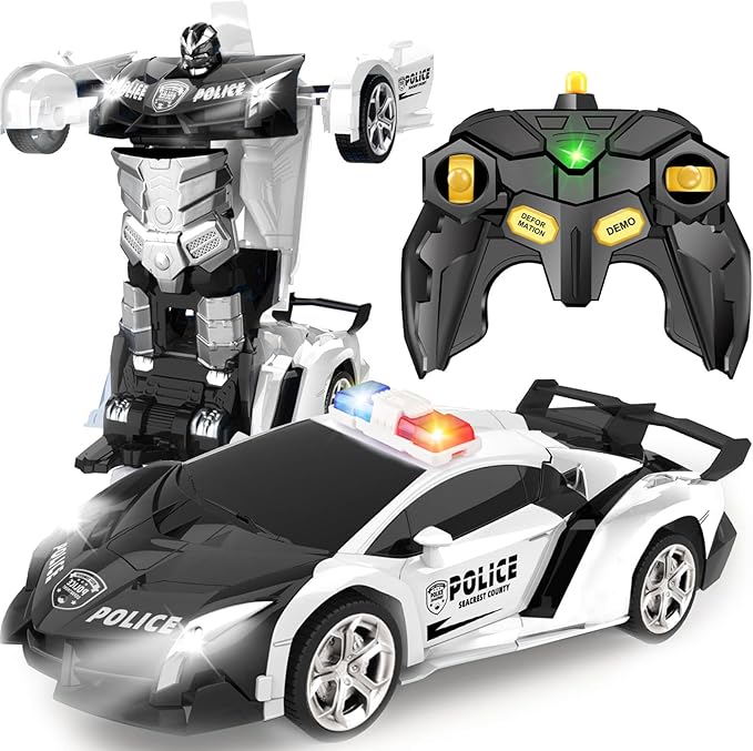 Transform Remote Control Car - Rc Cars One-Button Transforming 360° Rotation Drifting 2.4ghz 1:18 Scale Gift Kids Aged 4-6 Year Old Boys/Girls Police Car Black