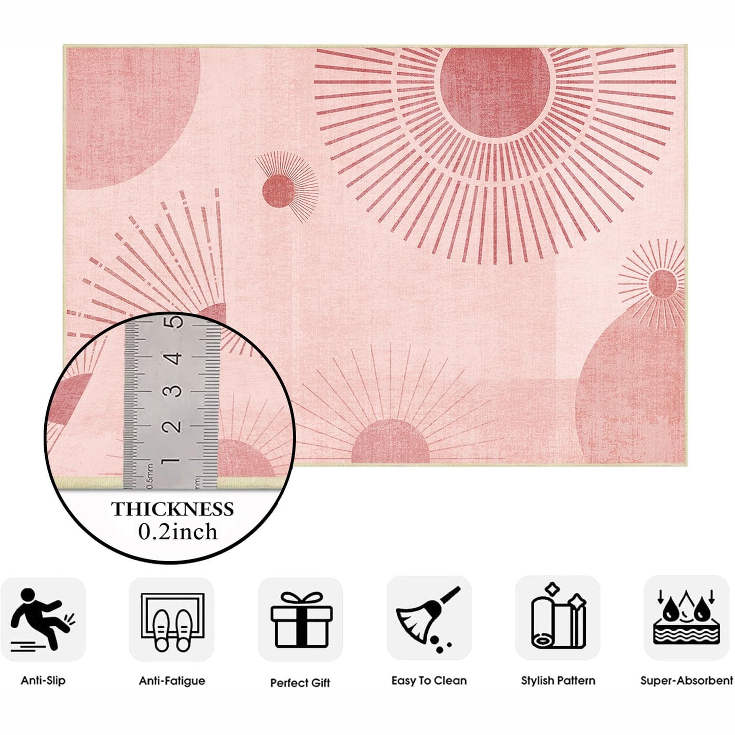 Sun Runner Rug 2x6 for Hallway Kitchen Bedroom,Mid Century Modern Runner Rugs Washable Boho Geometric Rug Non-Slip Printed Low Pile Long Floor Carpet Mat for Bedroom Laundry,Pink