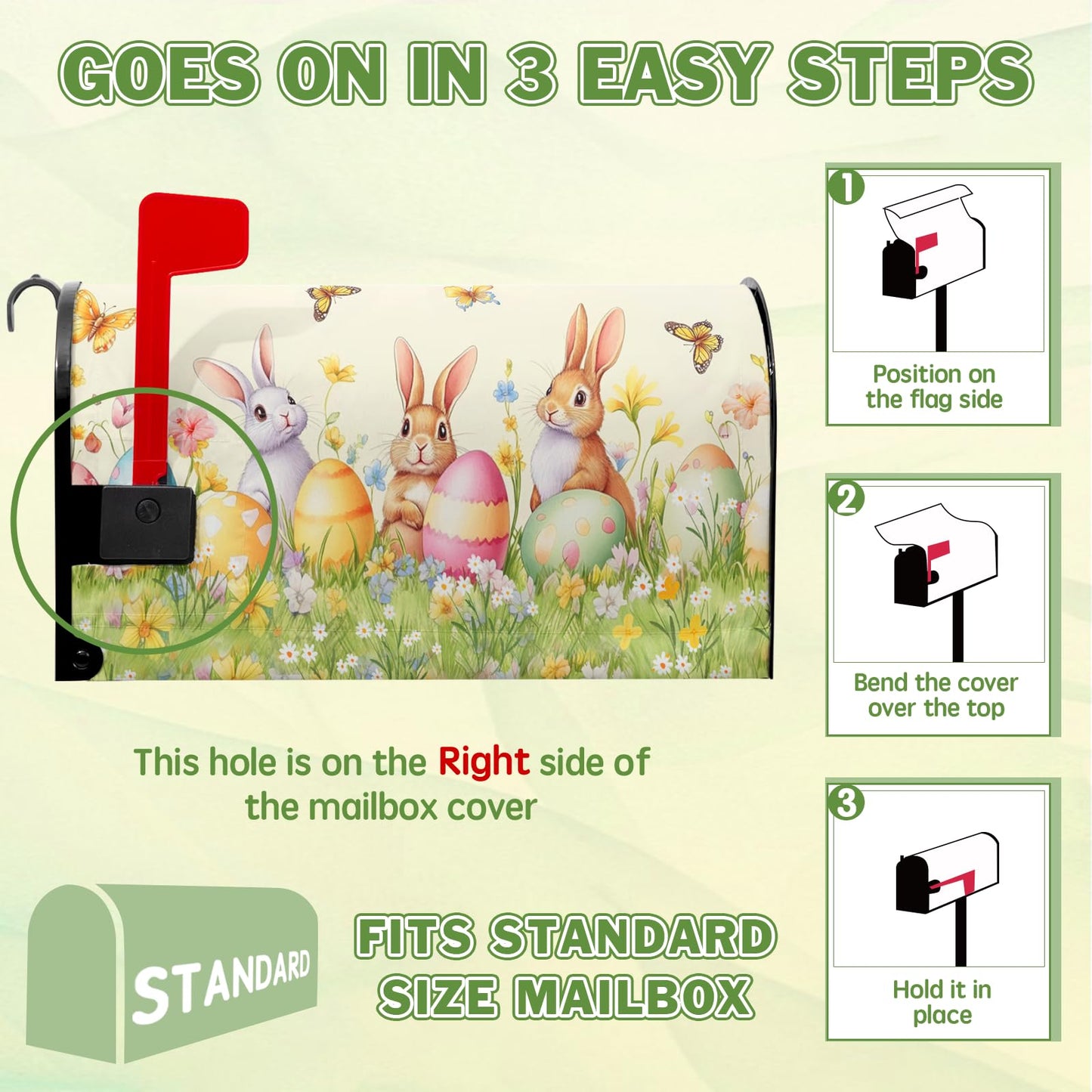 VentuCoven Easter Mailbox Covers Rabbits Mailbox Cover Standard Size 21x18 in Spring Floral Post Letter Box Cover for Garden Yard Decoration Waterproof Oxford Beautiful Eggs