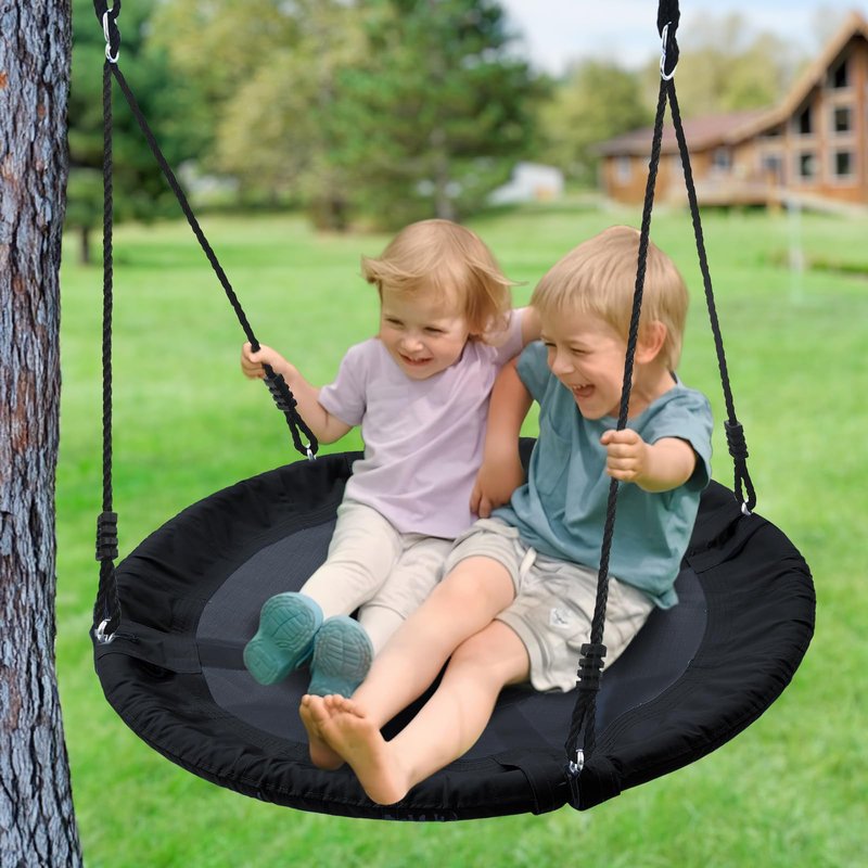 Trekassy 700lb 40 Inch Saucer Tree Swing for Kids Adults Outdoor 900D Oxford Waterproof with 2pcs Tree Hanging Straps, Steel Frame and Adjustable Ropes Black