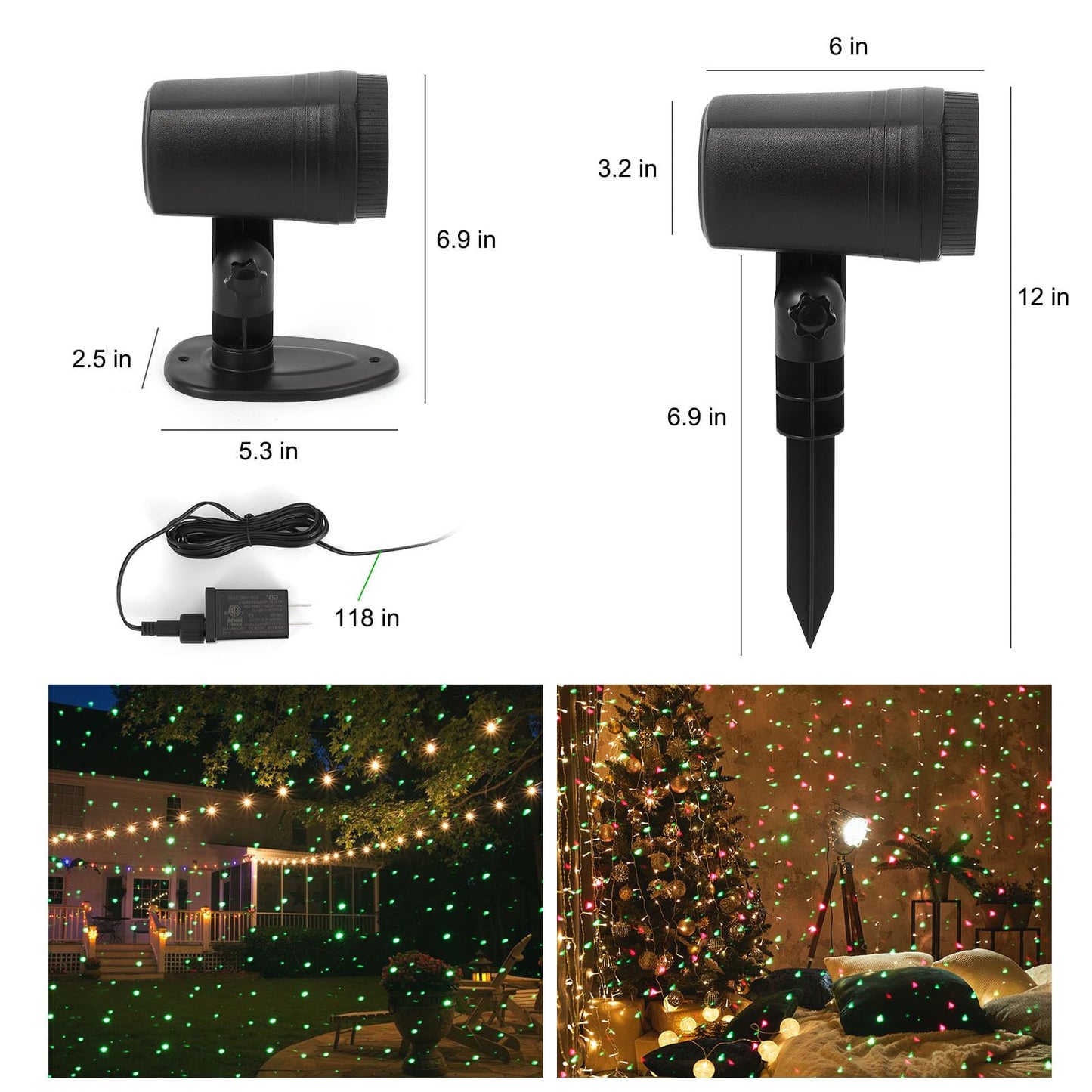 Laser Christmas Lights, Moving Starry Lights Show Laser Projection Light with Red and Green Stars, Outdoor Waterproof Holiday Decor for Party Garden Halloween Christmas New Year