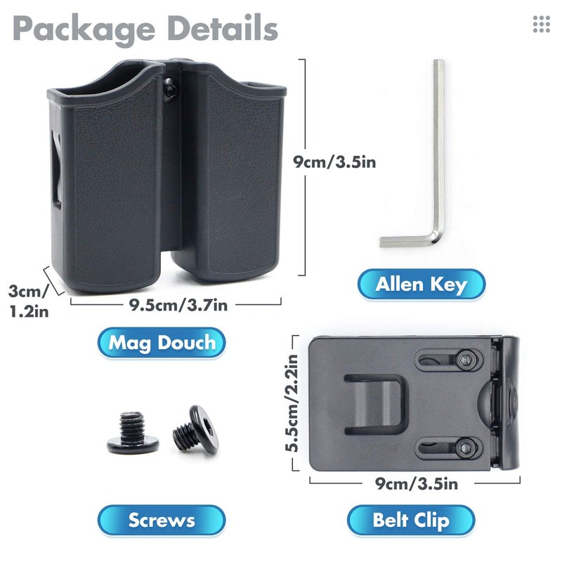 RioRand Magazine Pouch Double Magazine Holster Universal 9mm .40 Caliber Stack with 1.5-2 Inches Belt Clip Compatible with Most Pistol Clips