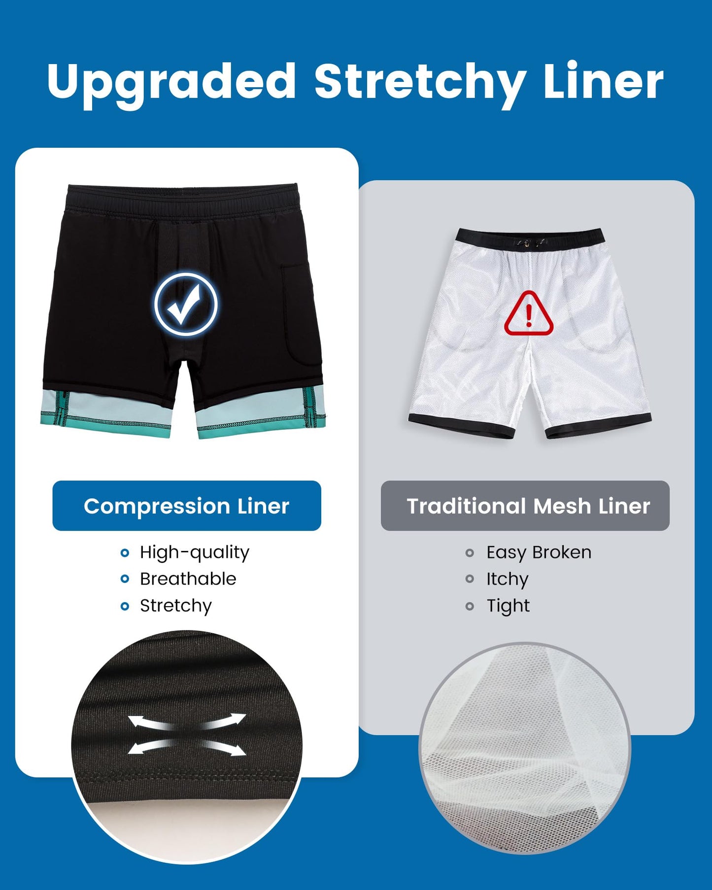 maamgic 2 in 1 Mens Swim Trunks 7 Inch Swim Shorts Swim Suits Board Shorts Gradual Green Black L
