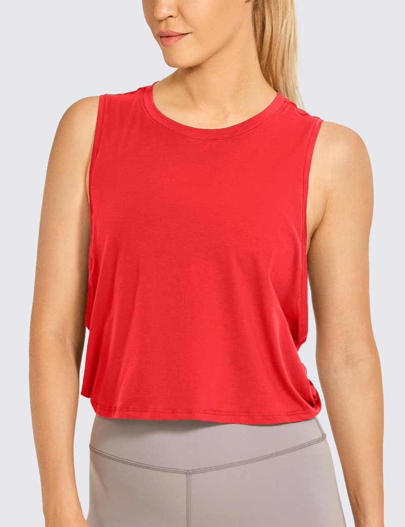 CRZ YOGA Pima Cotton Large Armhole Tank Tops for Women - Workout Sport Athletic Yoga Running Gym Loose Crop Sleeveless Shirts Deep Red Large