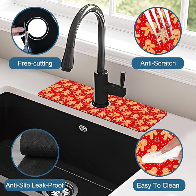 Christmas Merry Xmas Kitchen Sink Splash Guard Faucet Mat Santa Claus Super