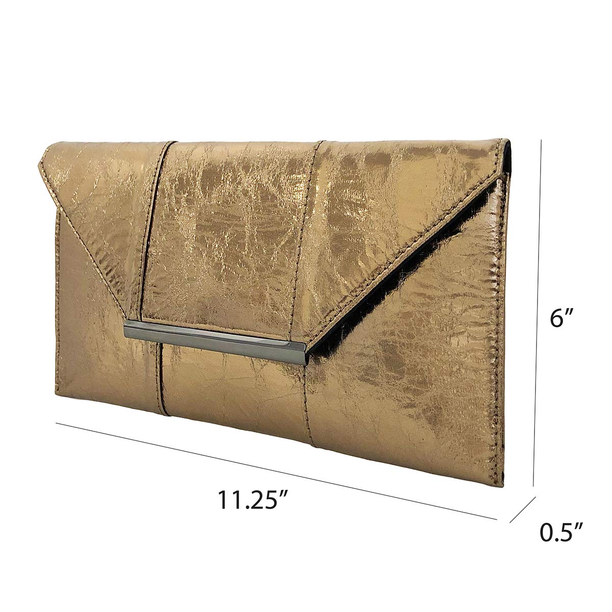 JNB Women’s Metallic Clutch Purse, Evening Handbag With Chain Strap, Magnetic Snap Closure, Zipper Pocket, Gun Metal Hardware, Slim Formal Party Bag, Bronze, 11.25 x 6 Inch