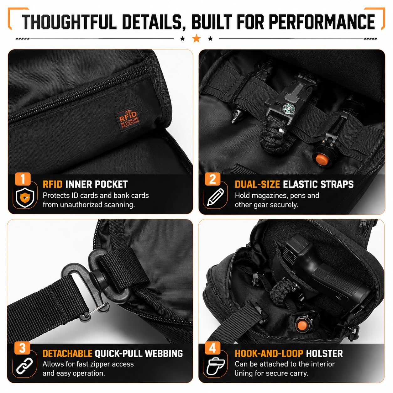 Wotony RFID Blocking Tactical Crossbody Bag for Men - Durable EDC Sling Shoulder Bag with Multi-Pocket Storage