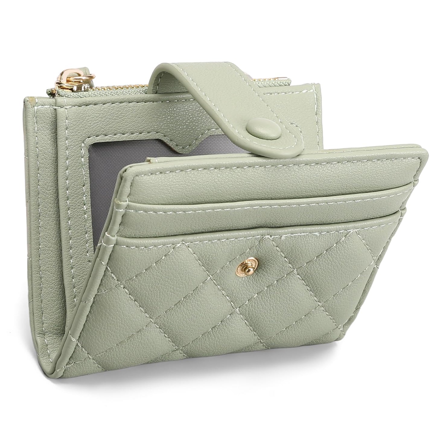 GAEKEAO Small Wallet for Women Slim Bifold Leather RFID Blocking Credit Card Holder Wallets Zipper Pocket Coin Purse with ID Window