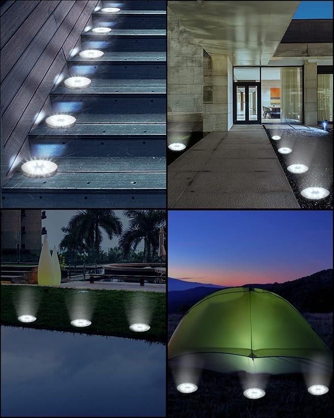 UFOND 8 Pack Solar Ground Lights, Outdoor Waterproof Garden Light Decor, Disk Solar Deck Light, Landscape Lighting for Patio Pathway Yard,Outdoor Lights (Cold White)