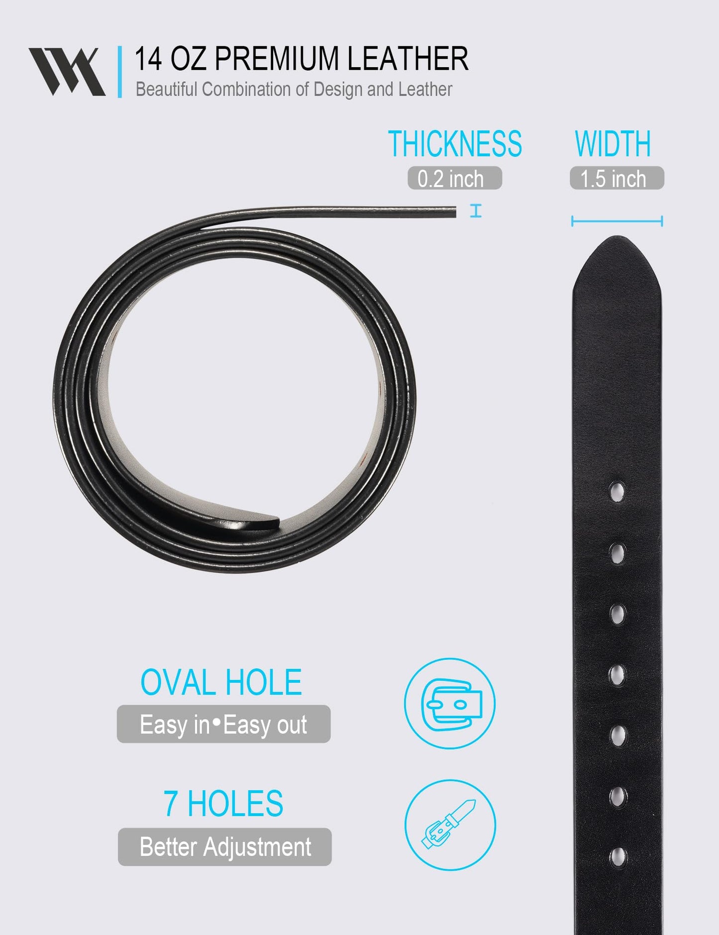 WOLFANT Thicken Full Grain Heavy Duty Belts for Men,100% Italian Real Solid Leather