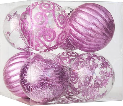 XmasExp 8ct Christmas Ball Ornaments Set -Large Clear Plastic Shatterproof Xmas Tree Ball Hanging Baubles Stuffed Delicate Glittering Holiday Wedding Xmas Party Decoration (100mm/3.94",Light Purple)