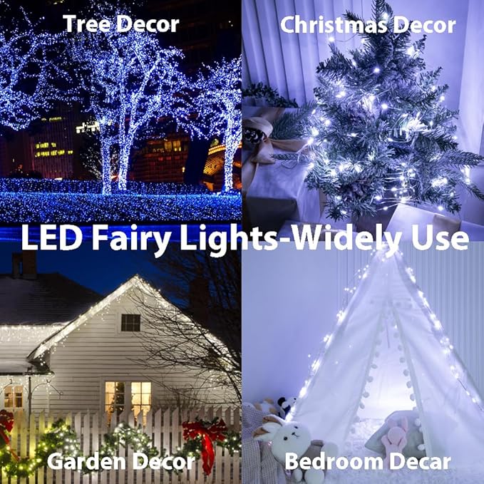 328 FT Cool White Fairy Lights, 1000 LEDs, Plug - in, 8 Modes with Timer, Remote, Dimmable & Waterproof, Ideal for Bedroom, Garden, Christmas, Wedding, Birthday (Indoor/Outdoor)