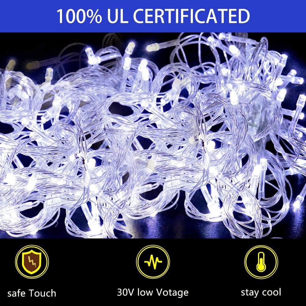 PUHONG Christmas Decorations, Christmas Star Lights Outdoor, 320 LED Christmas String Lights[8 Modes & Waterproof] for Halloween Xmas New Year Holiday(Iron) (White)
