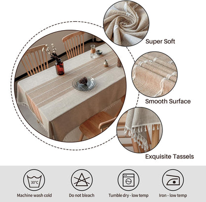 Warm Star Tablecloths,Cotton Linens Wrinkle Free Anti-Fading,Tabletop Decoration Washable Dust-Proof,Table Cover for Kitchen Dinning Party, Cotton, Light Coffee, Rectangle/Oblong, 55''x70'',4-6 Seats