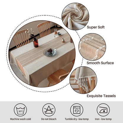Warm Star Tablecloths,Cotton Linens Wrinkle Free Anti-Fading,Tabletop Decoration Washable Dust-Proof,Table Cover for Kitchen Dinning Party, Cotton, Light Coffee, Rectangle/Oblong, 55''x70'',4-6 Seats