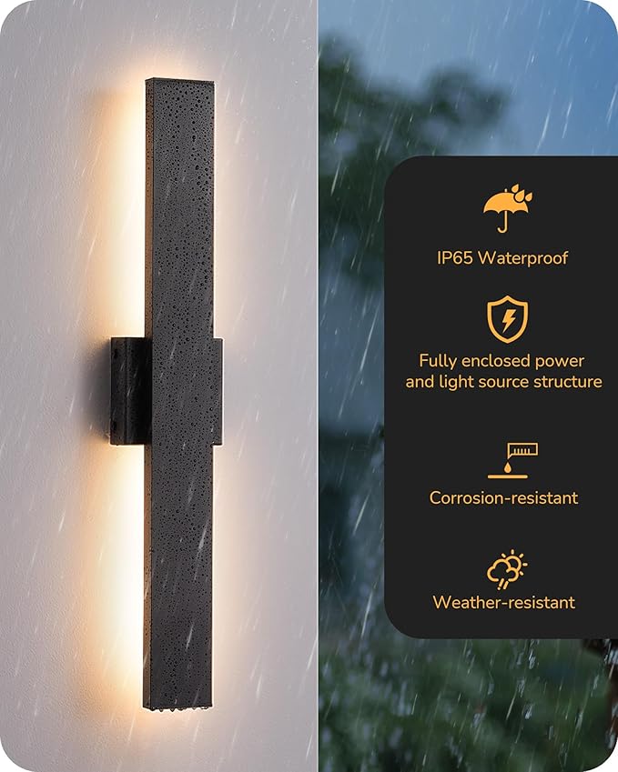 EDISHINE 23.6" Modern Outdoor Wall Lights, 3CCT & 10%-100% Dimmable, IP65 Waterproof, LED Exterior Lighting Fixtures, Linear Outdoor Wall Sconce for Porch, Patio, 2 Pack, Black