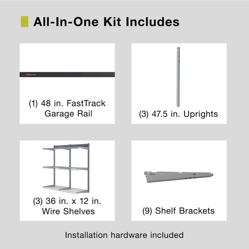 Rubbermaid Fasttrack Rail Storage 36"x12" 3-Shelf Kit, 350 lbs. Per Shelf, for Home/Garage/Shed/Workshop Organization