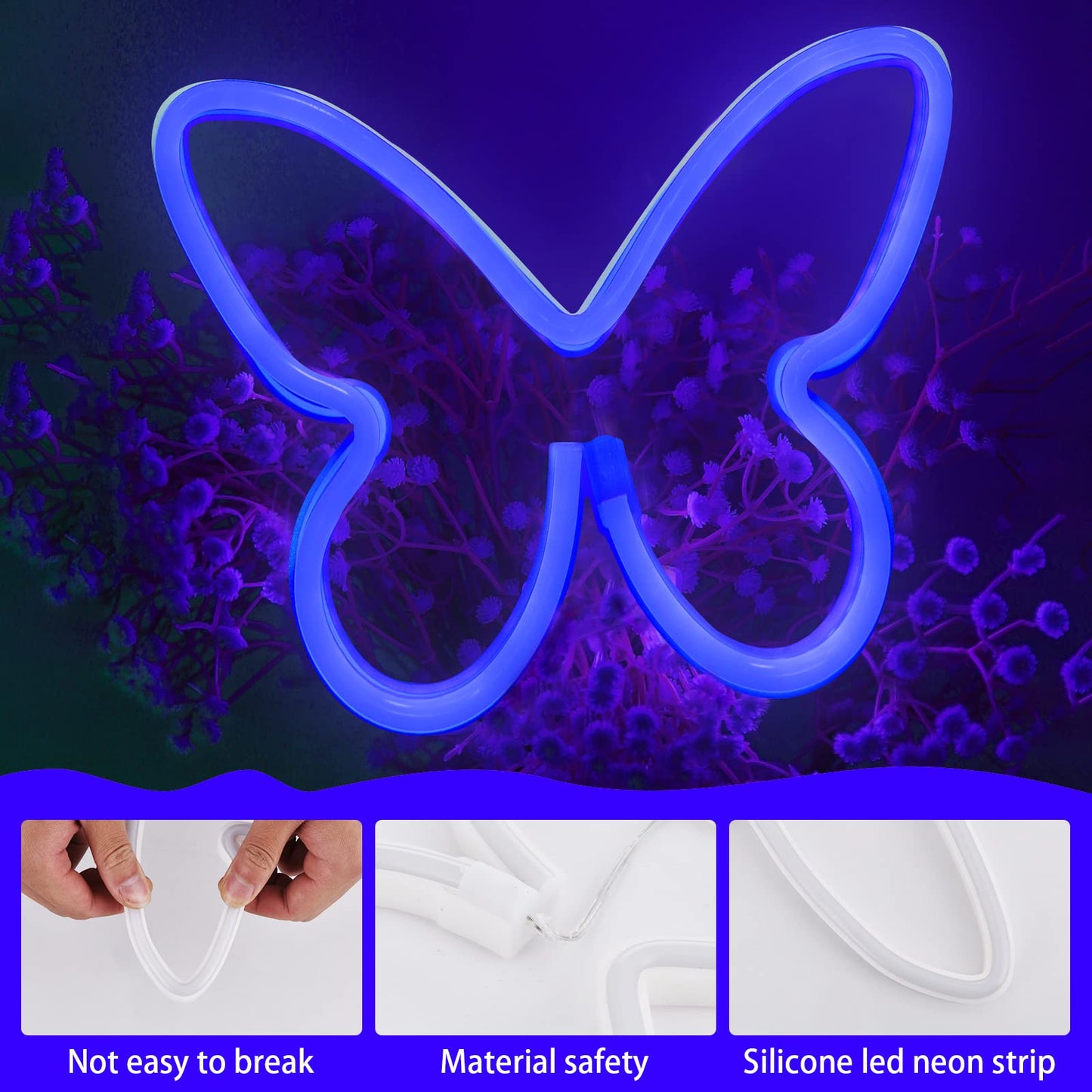 BRIGHTDECK 3 Pcs Butterfly Neon Signs, Neon Light for Bedroom, USB or 3-AA Battery Powered LED Wall Décor for Valentines Day Birthday Gift, Wedding, Party, Home Decor (Pink, Purple, Warm white)