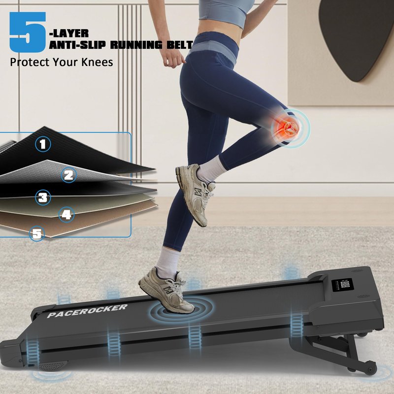 PACEROCKER Walking Pad Treadmill with 12% 9-Level Auto Incline, 450 lbs Capacity Bluetooth Speaker Under Desk Treadmills for Home Hiking, Black