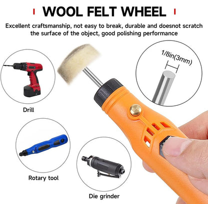 Shineboc 50 PCS 1 Inch Wool Felt Polishing Accessory Kits, 25 Each Spherical/Flat Buffing Wheels for Proxxon Dremel Rotary Tool - 1/8" Shank, Ideal for Wood Metal Jewelry and Glass Polishing