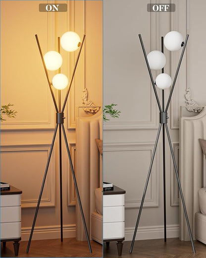 Lightdot 60IN Dimmable Black Tripod Floor Lamp Mid Century Standing Lamps with 3Pcs 3000K G9 Bulbs Globe Eye Care&Stable Base Modern Tall Lamp for Living Room Bedroom Office