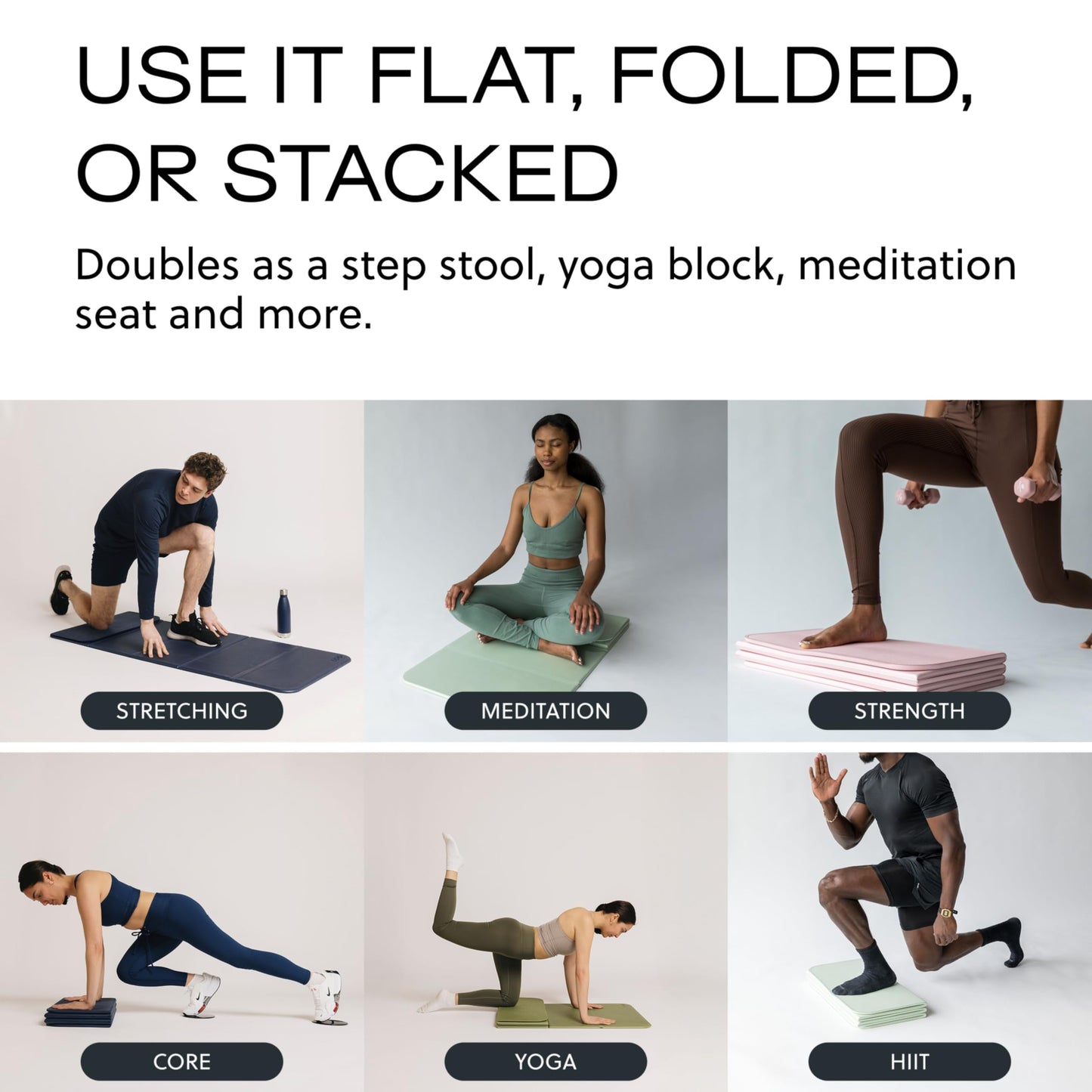 Stakt The Original Foldable Yoga Mat, Premium Foldable Exercise & Workout Mat with Non-Slip Surface, Lightweight Portable for Studio or Home Use, As Seen on Shark Tank - Seafoam