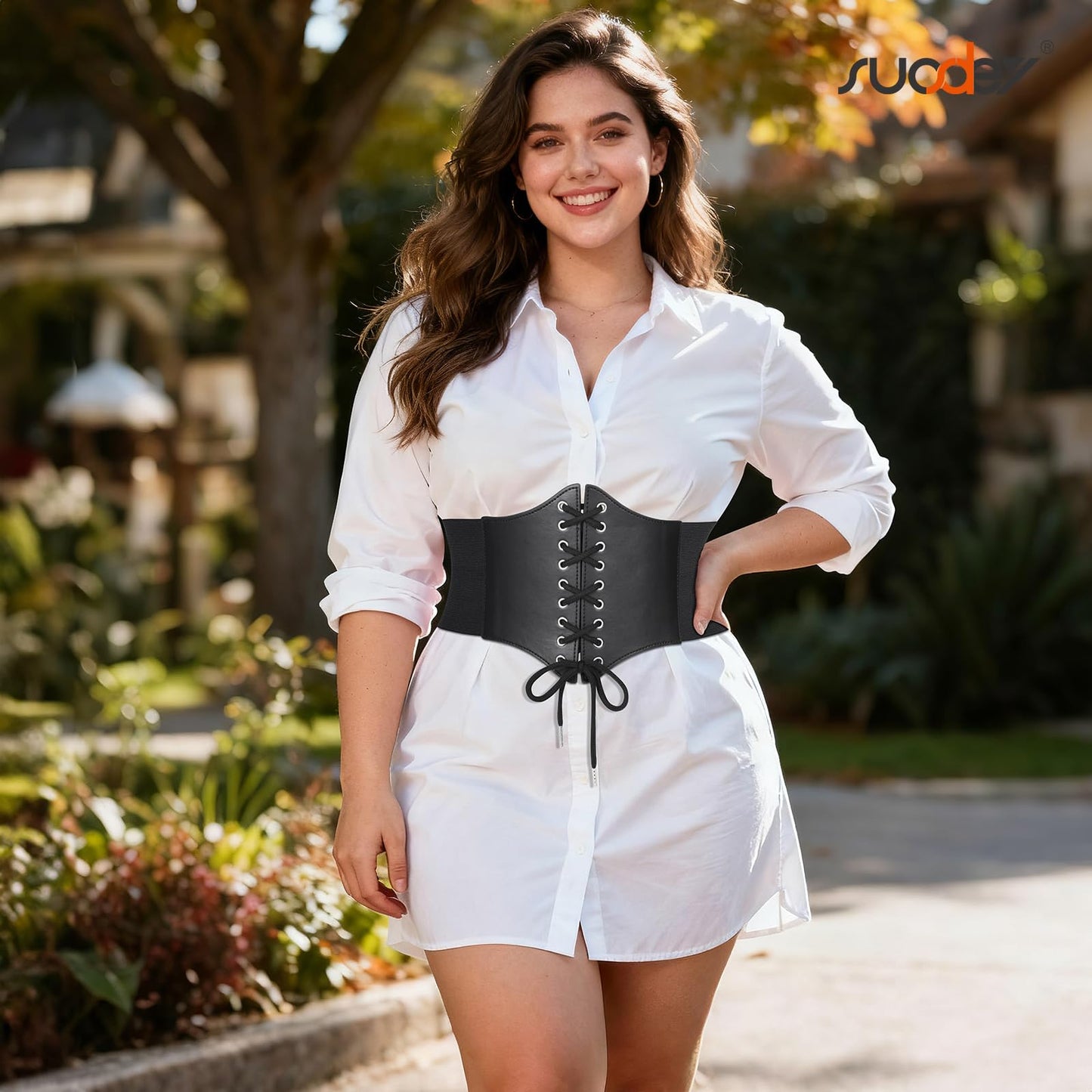 SUOSDEY Women Black Waist Cinch Belt Lace-up Elastic Waspie Corset Costume Belt