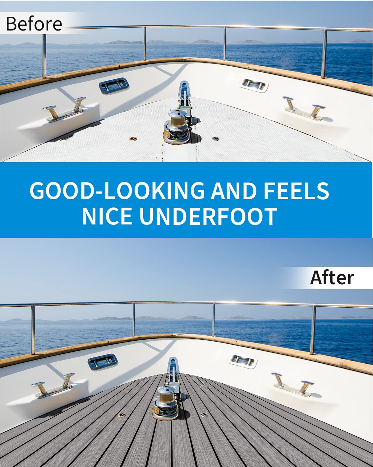 OCEANBROAD Self-Adhesive 48''x16.8'' Boat Flooring with 3M Adhesive Backing EVA Foam Boat Decking Faux Teak Marine Non-Slip Sheet for Jon Motor Boats Yacht Helm Pad Floor, Gray with Black Seam Lines