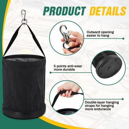 SilTriangle 4 Pack Canvas Bucket 15" x 12" Heavy Duty Lineman Tool Bag with Plastic Bottom & Metal Hook Electrician Tool Organizer for Jobsite Use, Load Rated up to 150 Pounds (Black)