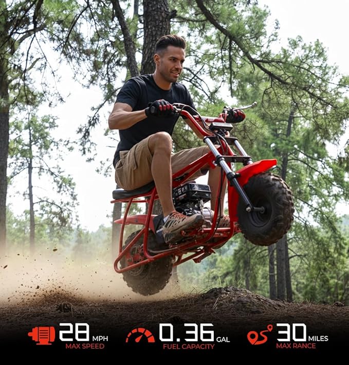FRP GMB100 Performance 99CC 4-Stroke Mini Dirt Bike - Upgraded Hydraulic Brakes &amp Front Suspension Fork 28MPH Off-Road Mini Bike with LED Headlight Anti-Slip Seat Supports 220LBSRed