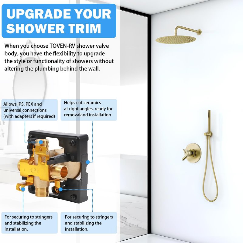 R10000-UNBX MultiChoice Universal Shower Valve Body, Rough-in Tub and Shower Valve Compatible with Delta 13/14, 17, 17T Series Trim Kits, 1/2-Inch Universal Inlets for PEX, Copper, CPVC