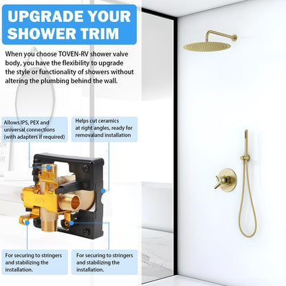 R10000-UNBX MultiChoice Universal Shower Valve Body, Rough-in Tub and Shower Valve Compatible with Delta 13/14, 17, 17T Series Trim Kits, 1/2-Inch Universal Inlets for PEX, Copper, CPVC