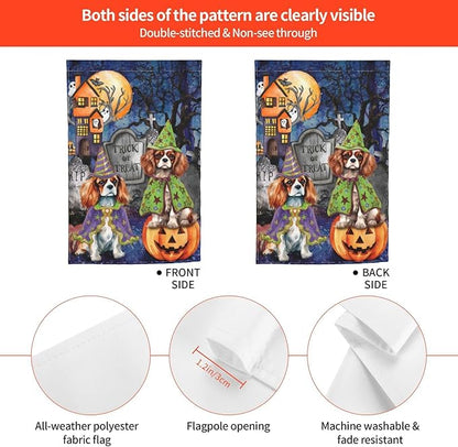 Beagle Dog Halloween Tombstone Scary Pumpkin Garden Flag Welcome Party Outdoor Outside Decorations Picks Home House Garden Yard Decor 12x18 Inch