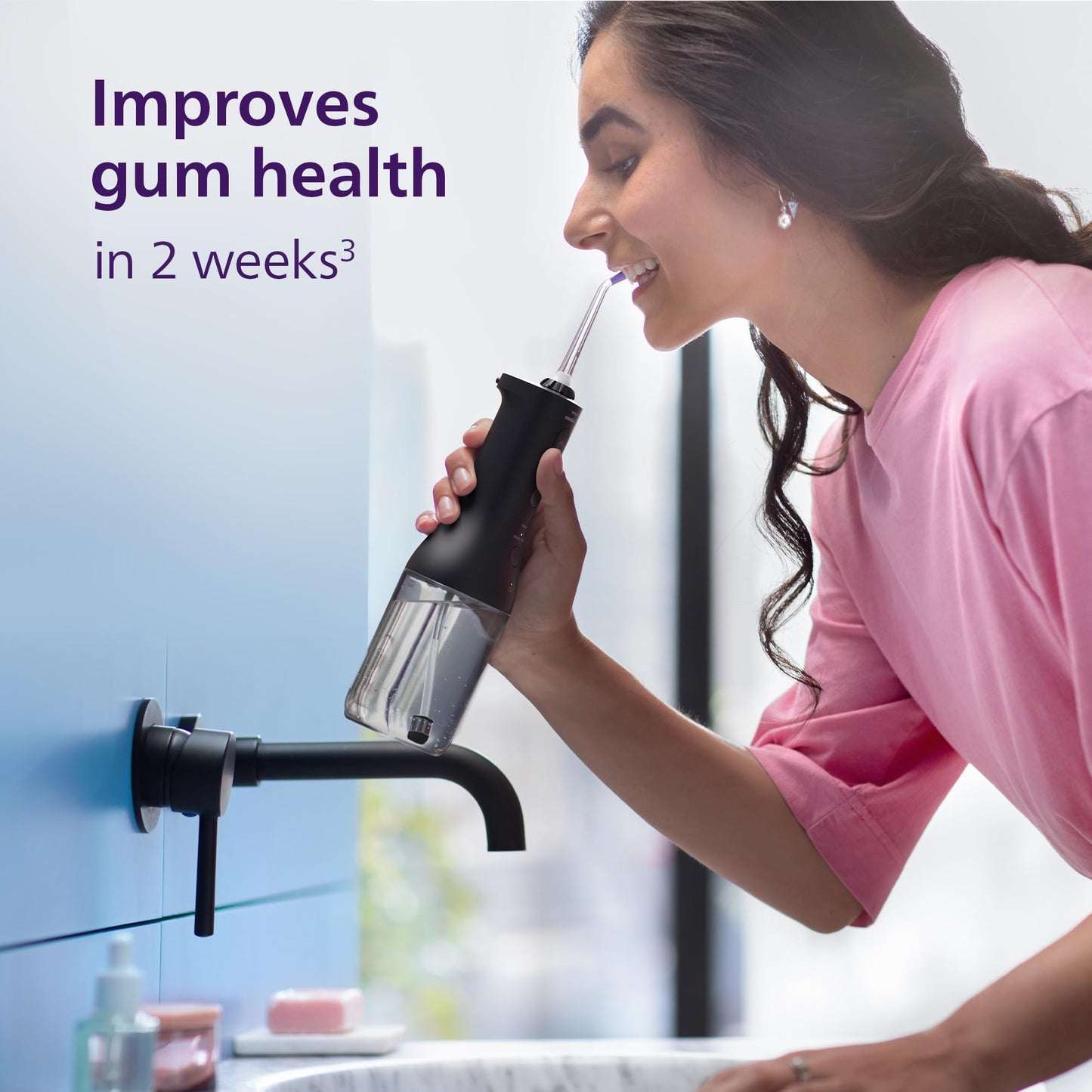 Philips Sonicare Cordless Power Flosser 3000 - Water Flosser with Innovative Quad Stream Technology, Oral Irrigator with 2 Flossing Modes and 3 Pressure Levels, IPX7 Waterproof, Black, HX3826/23
