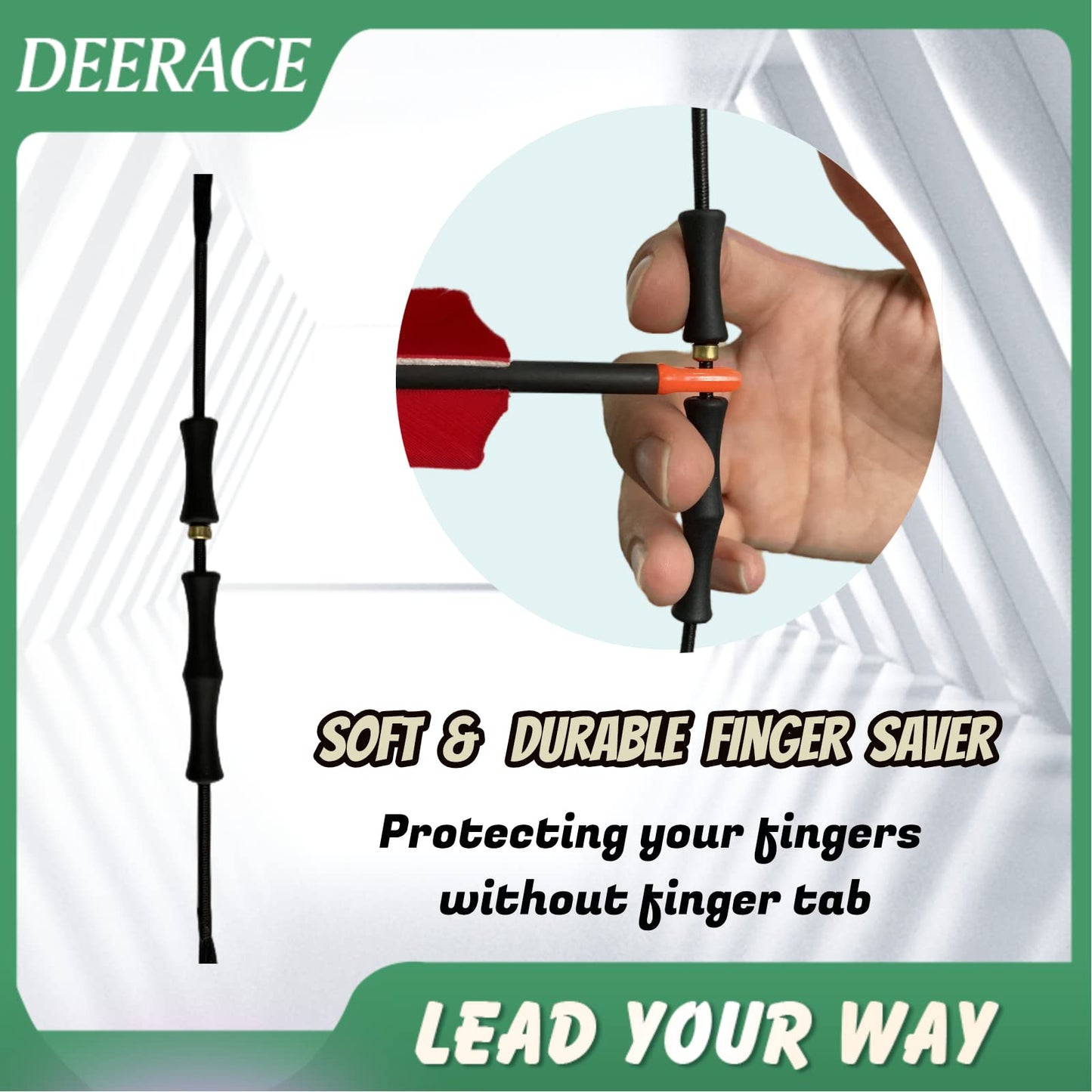 DeeRace Traditional Recurve Bow String and Bowstring Finger Savers Set, Dacron Bow String with Finger Guards (AMO 48” (Actual Length 44”), 14 Strands (Recommended for up to 50 lbs))