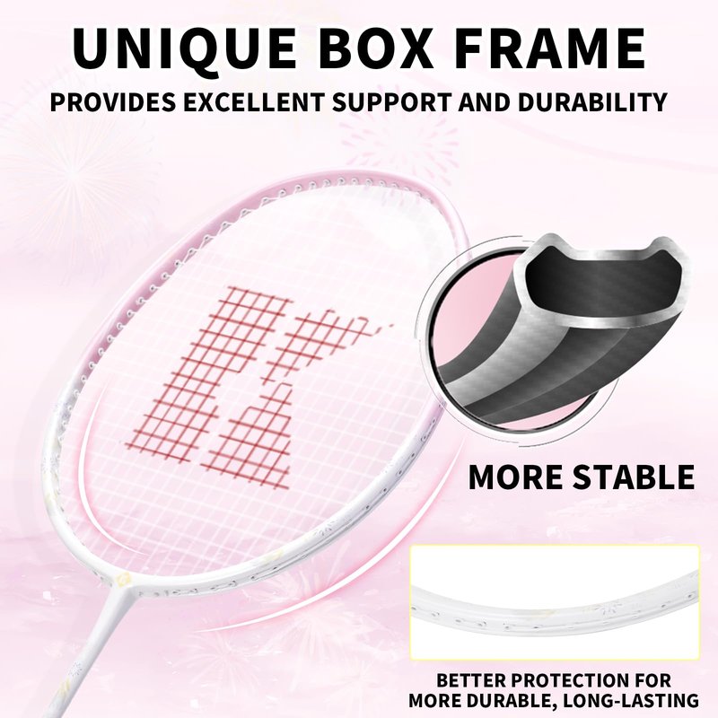 KUMPOO Badminton Racket Professional, Carbon Fiber 4U Badminton Pink Racket Set with Grip and Cover, Pro Badminton Racquet Lightweight for Beginners Outdoor Games, DS-202 Pink