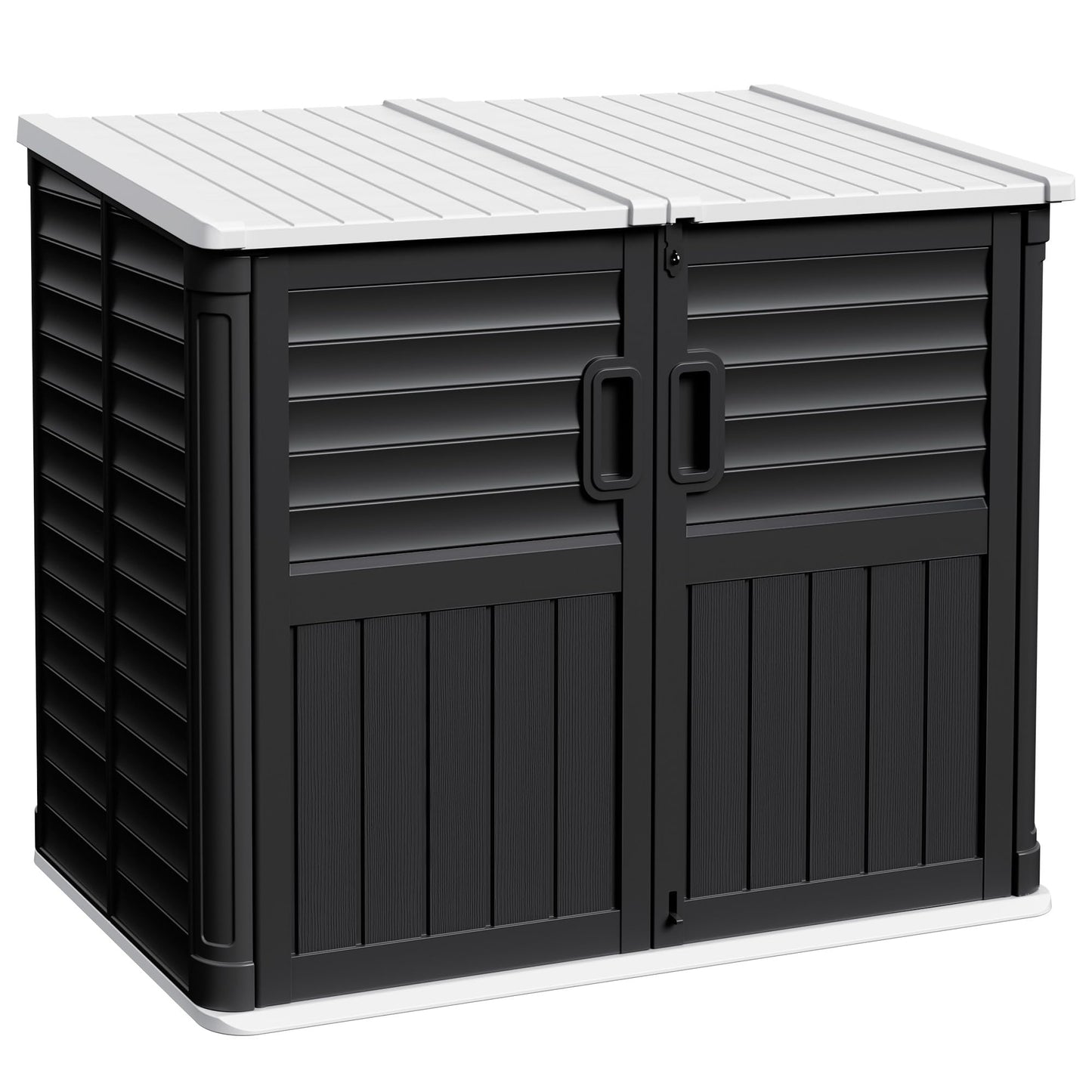 Devoko Outdoor Storage Shed, 34 Cu Ft Outdoor Storage Cabinet Without Shelf, Waterproof, Double Locks, Resin Storage for Trash Can, Garden Tools, Pool Supplies, Black