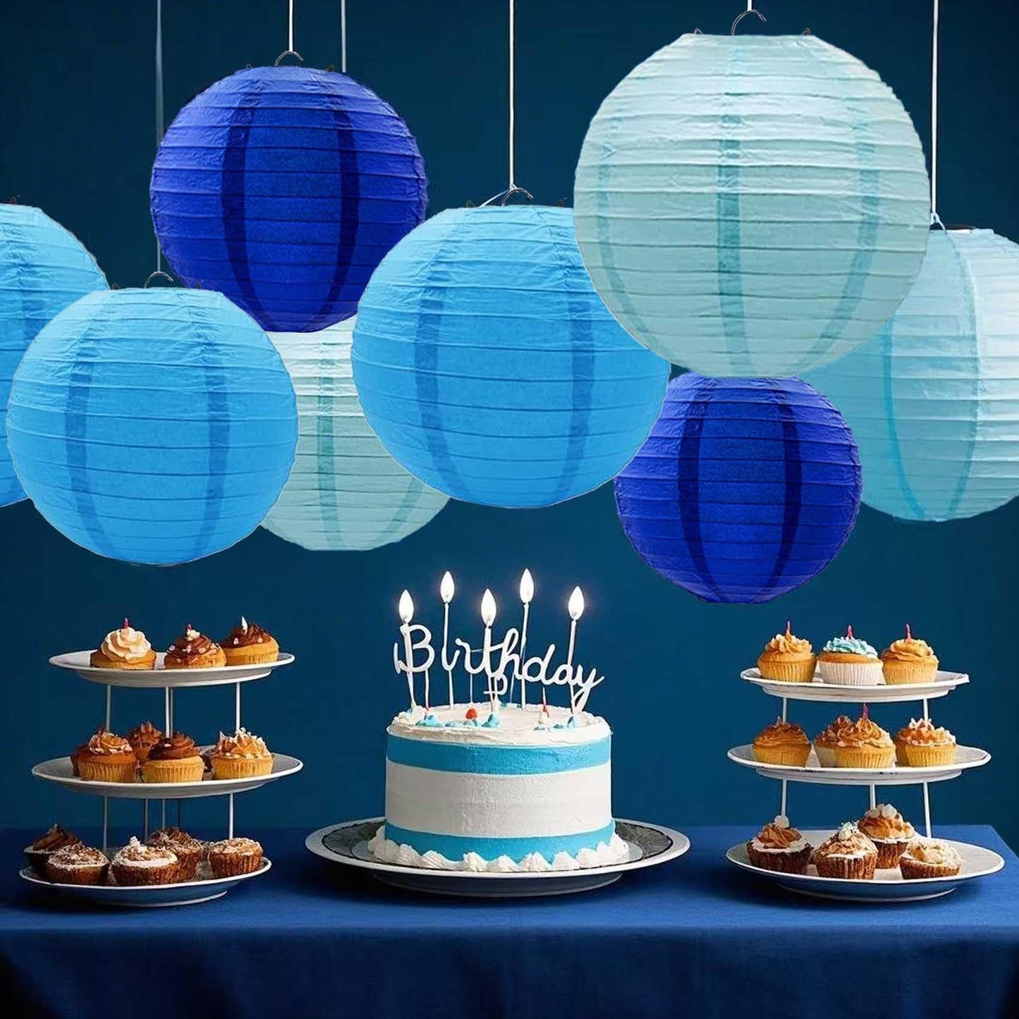 Blue Paper Lanterns 12Pcs Hanging Lanterns for Birthday Party, Wedding, Home Decor, Baby Shower Festive Decoration