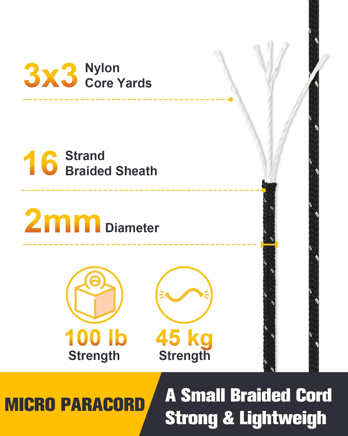 VVAAGG 2mm Reflective Paracord Rope 100 lb:Thin Micro Cord Braided String for Crafting Bracelet DIY Camping Wind Chime