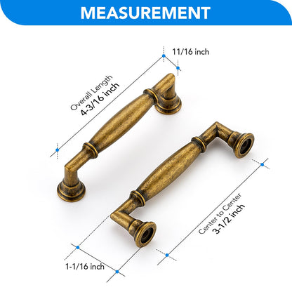 HOME EDIT 10 Pack 3-1/2 Inch Antique Brass Cabinet Handles Solid Zinc Alloy Pulls for Kitchen, Dresser, Closet & Bathroom Cabinets Hardware