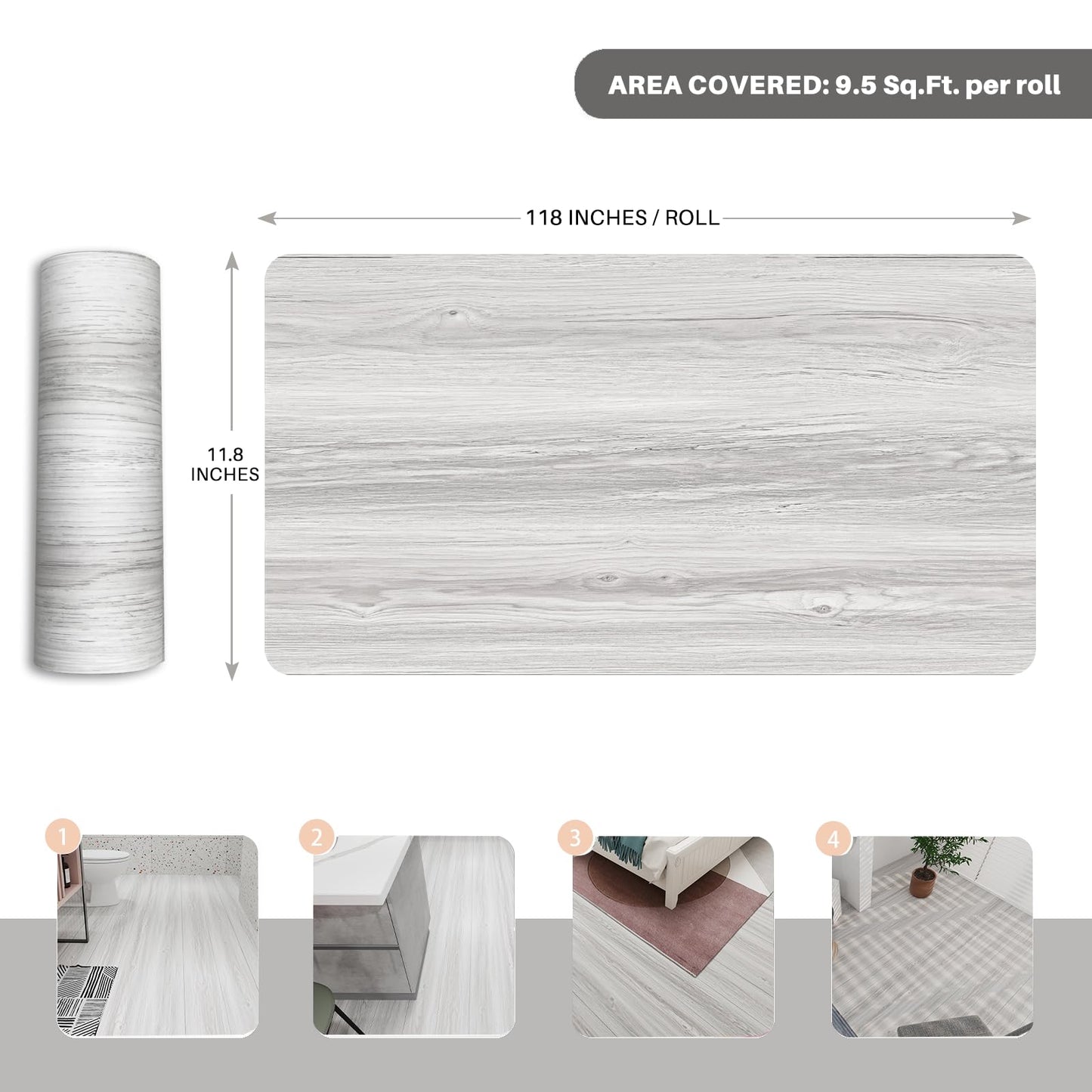 auxua Wood Grain Peel and Stick Floor Tiles – 11.8” Width, Full Roll Length of 118" – Versatile Design for Any Space, Light Color Self Adhesive Vinyl Flooring, Waterproof and Non-Slip Features