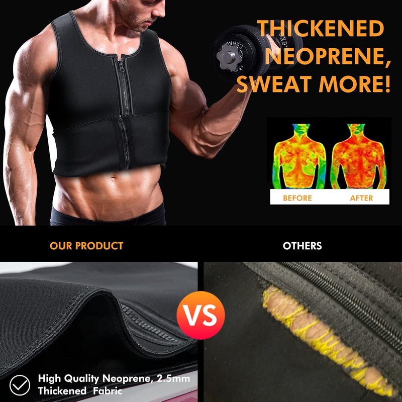 Sauna Vest Waist Trainer for Men - Double Sweat Belt Body Shaper for Effective Gym Workouts