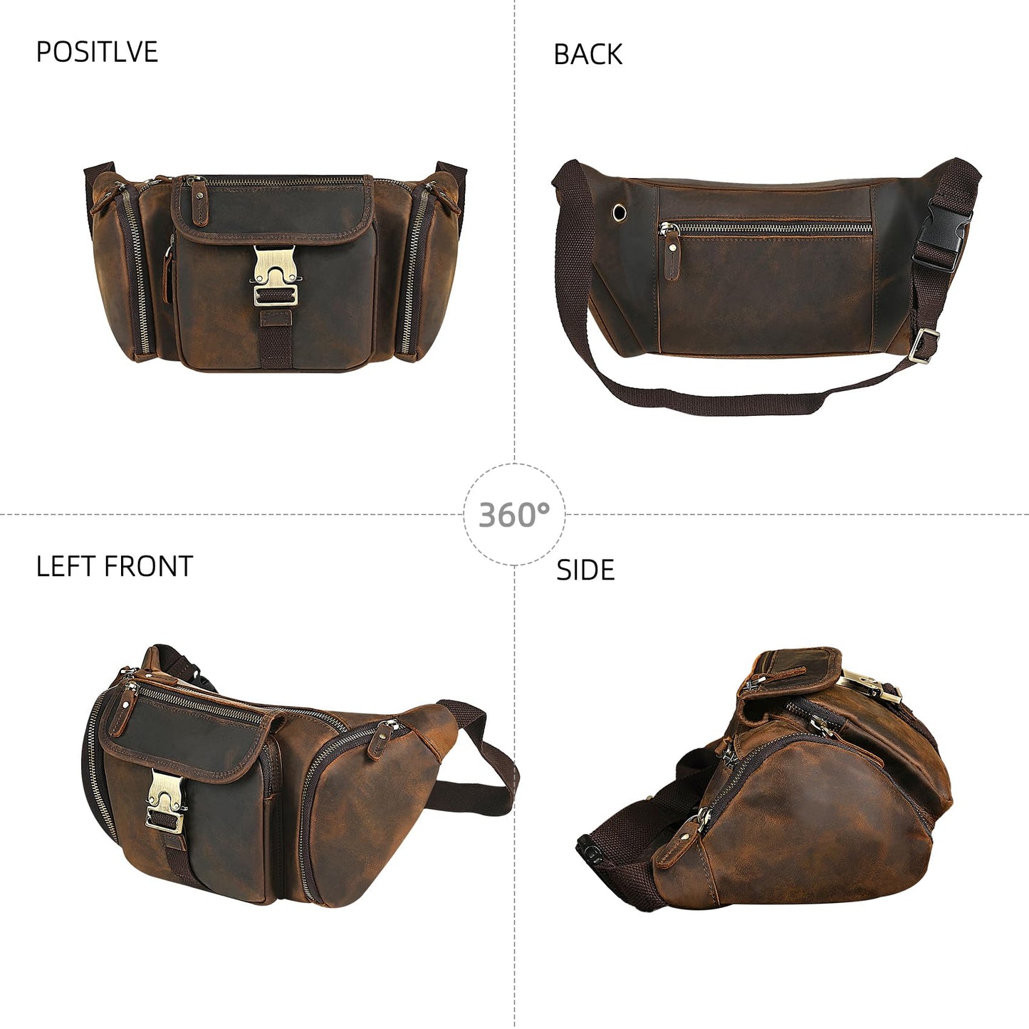 Handadsume Thick Crazy Horse Leather Hiking Riding Travel Outdoor Belt Bag Fanny Waist Pack Small Phone Pouch For Men Women 380 (388 Brown)