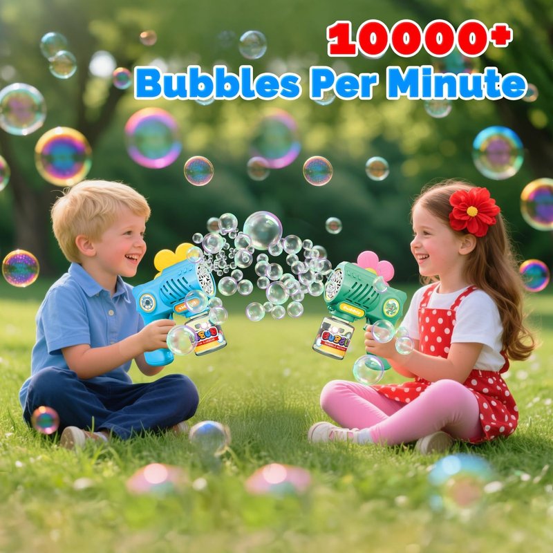 Bubble Gun Machine - 2 Pack Outdoor Toy for Kids 3+ Years | Includes Bubble Solution, Perfect Birthday Gift for Boys & Girls 4-8