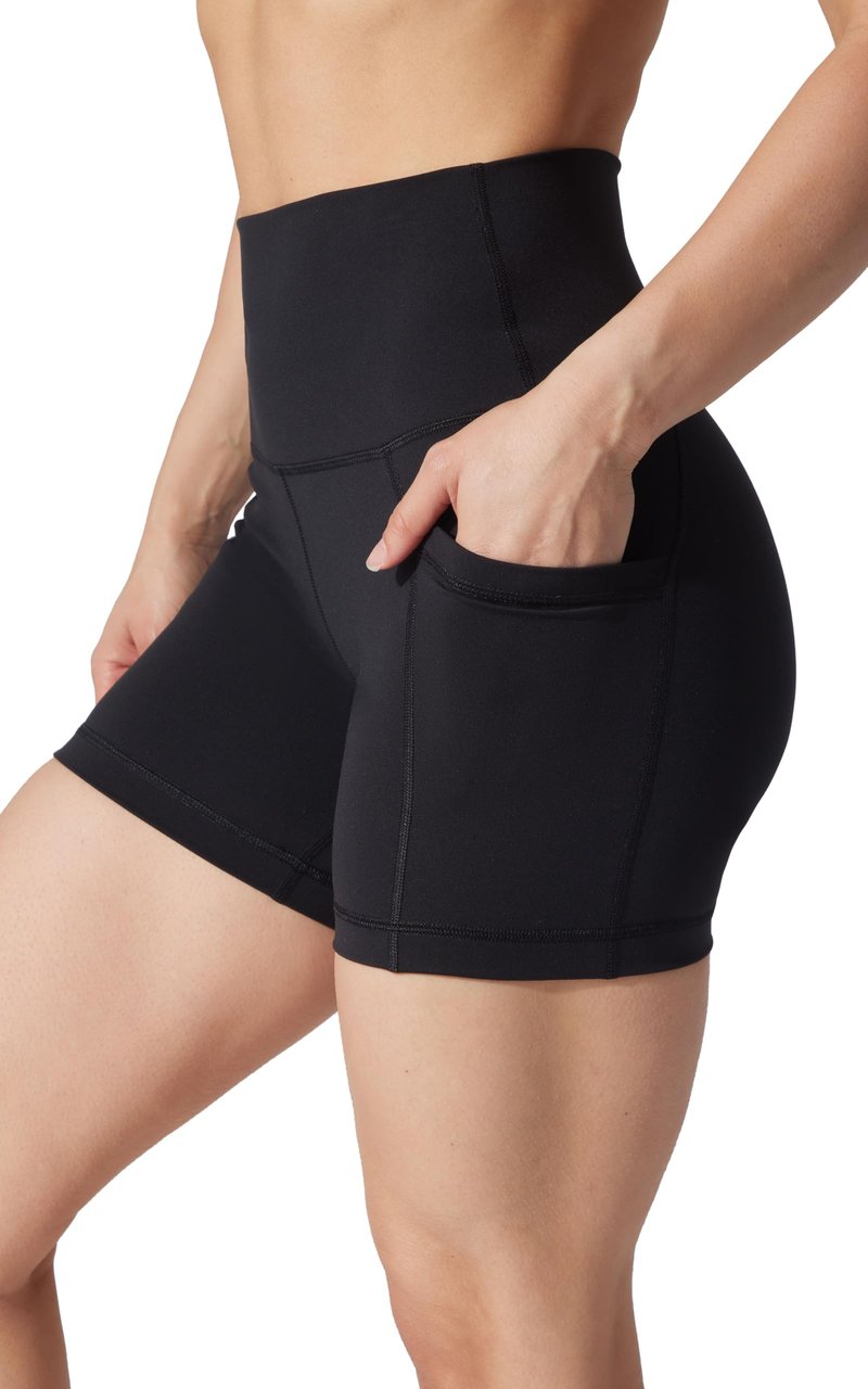 Yogalicious Womens High Waisted Biker Shorts Squat Proof Workout Yoga Short 5”, 7” 2 Pack - Black (W/Pocket) / Black (No Pocket) 5" - Small